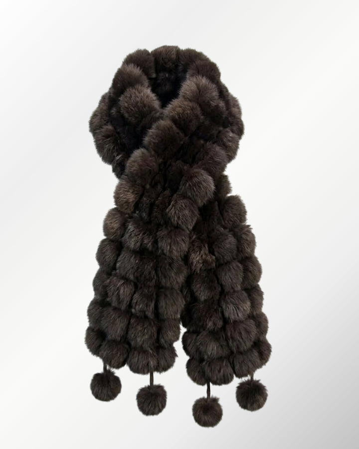 Cachecol Luxo Pelo Coelho Pompons - café - scarf