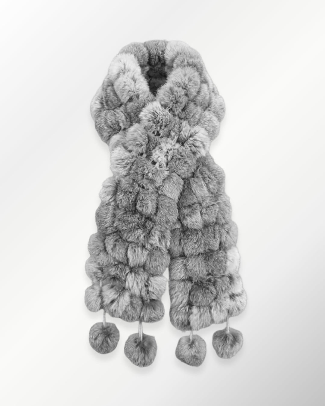 Cachecol Luxo Pelo Coelho Pompons - cinza natural - scarf