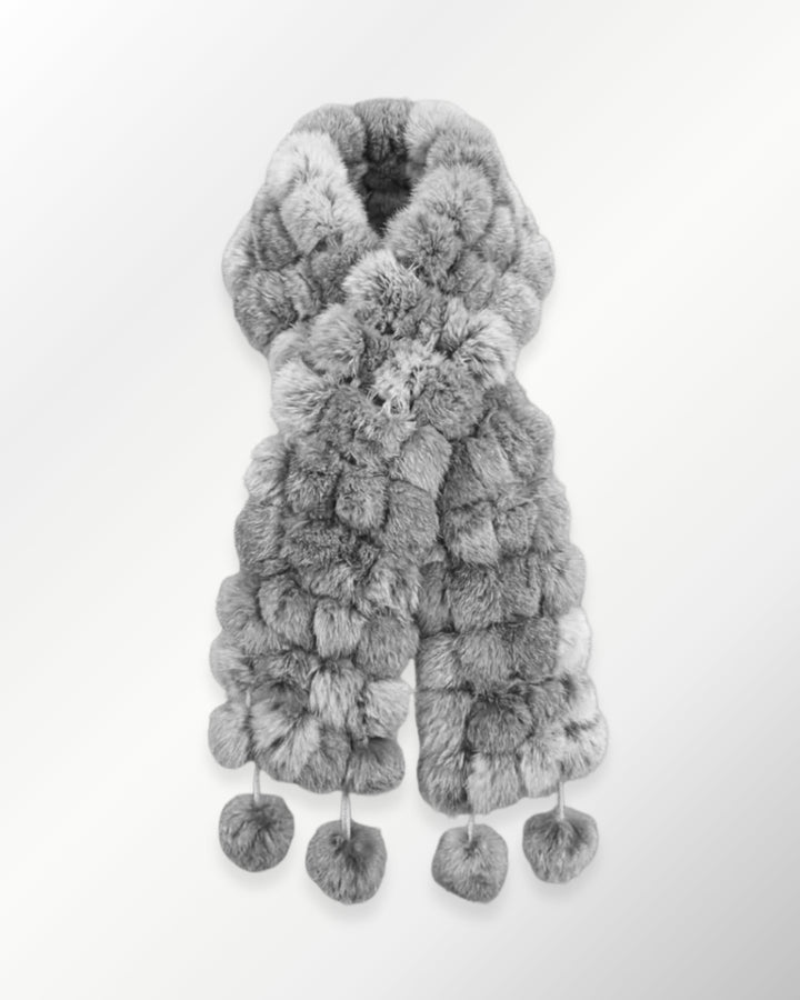 Cachecol Luxo Pelo Coelho Pompons - cinza natural - scarf