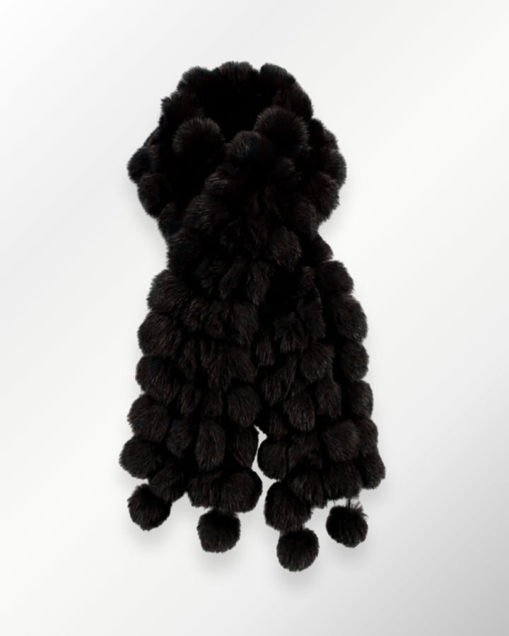Cachecol Luxo Pelo Coelho Pompons - preto - scarf