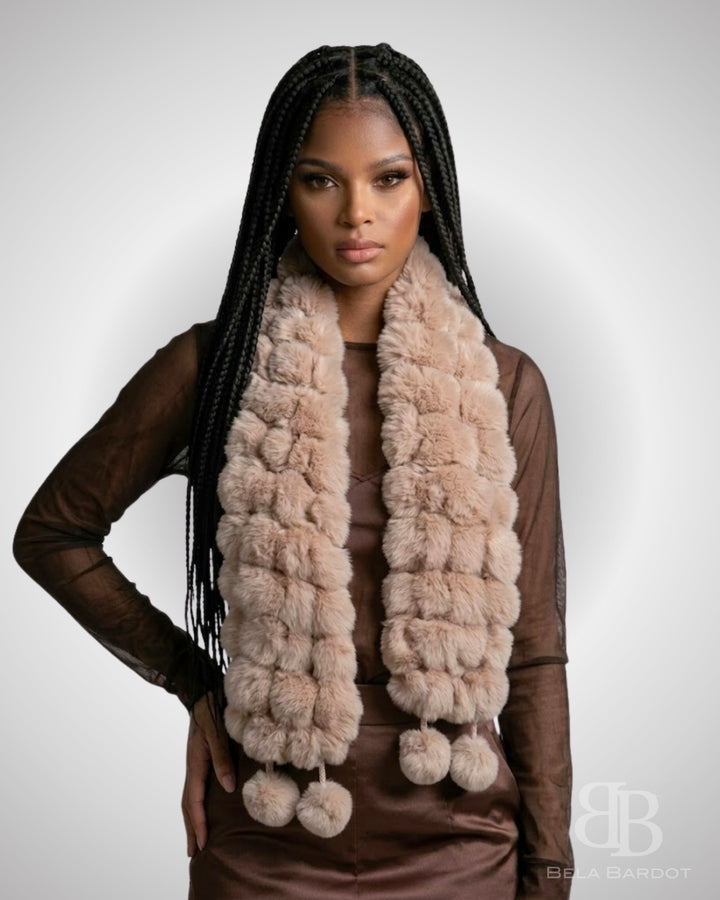 Cachecol Luxo Pelo Coelho Pompons - scarf