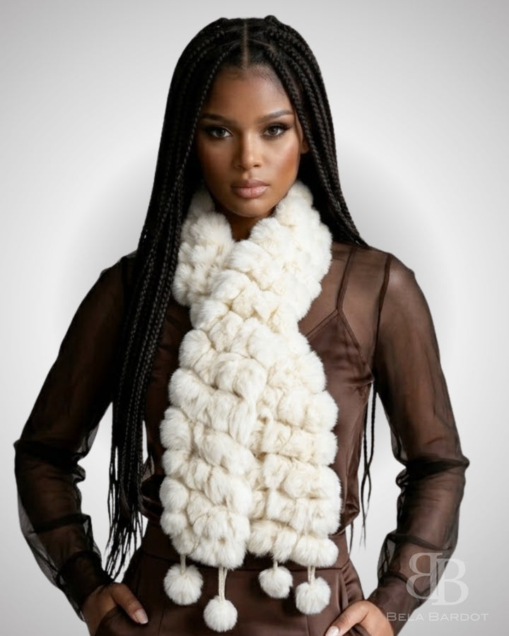 Cachecol Luxo Pelo Coelho Pompons - scarf