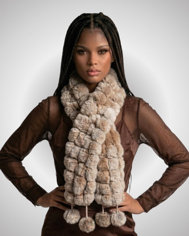Cachecol Luxo Pelo Coelho Pompons - scarf