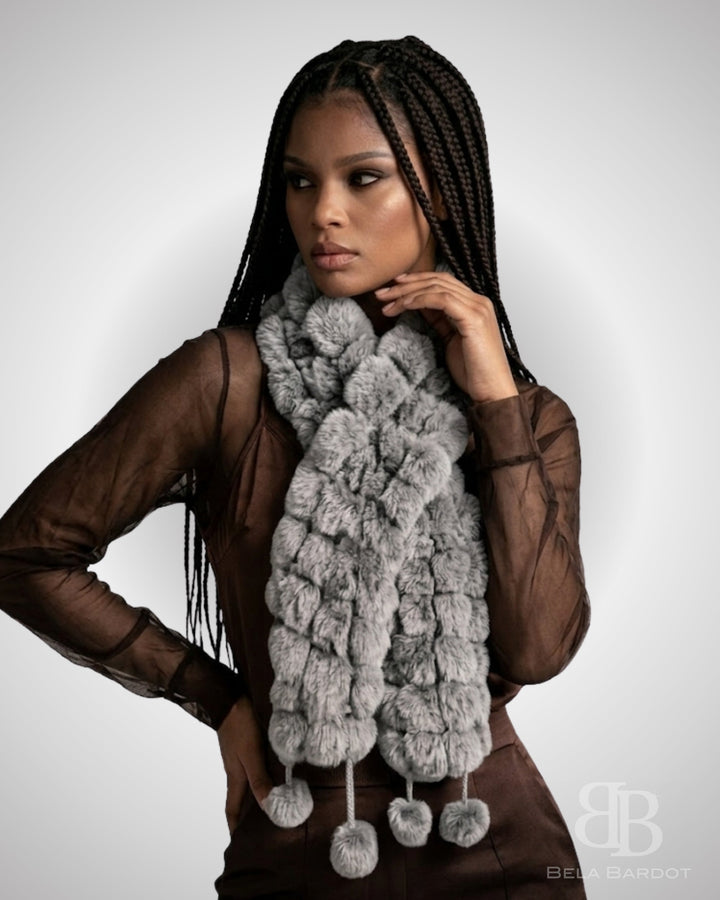 Cachecol Luxo Pelo Coelho Pompons - scarf