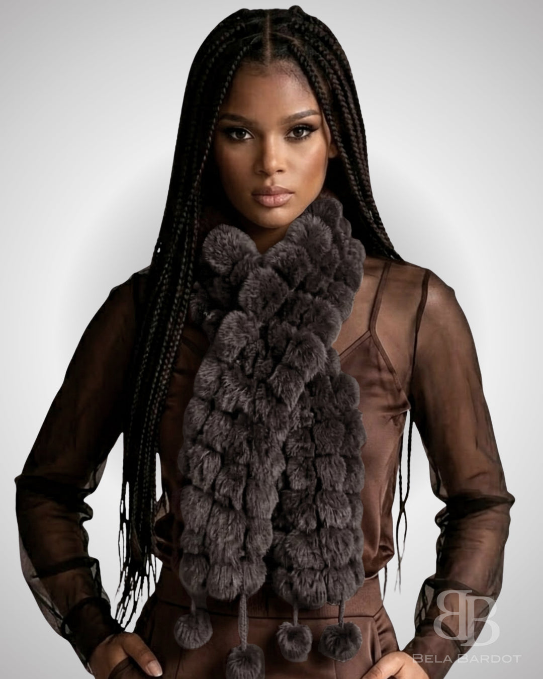 Cachecol Luxo Pelo Coelho Pompons - scarf