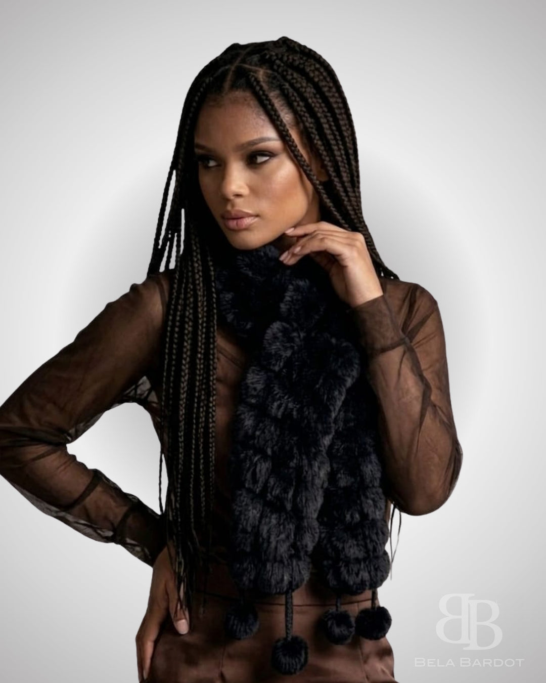 Cachecol Luxo Pelo Coelho Pompons - scarf