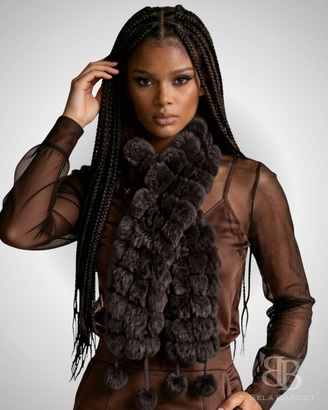 Cachecol Luxo Pelo Coelho Pompons - scarf