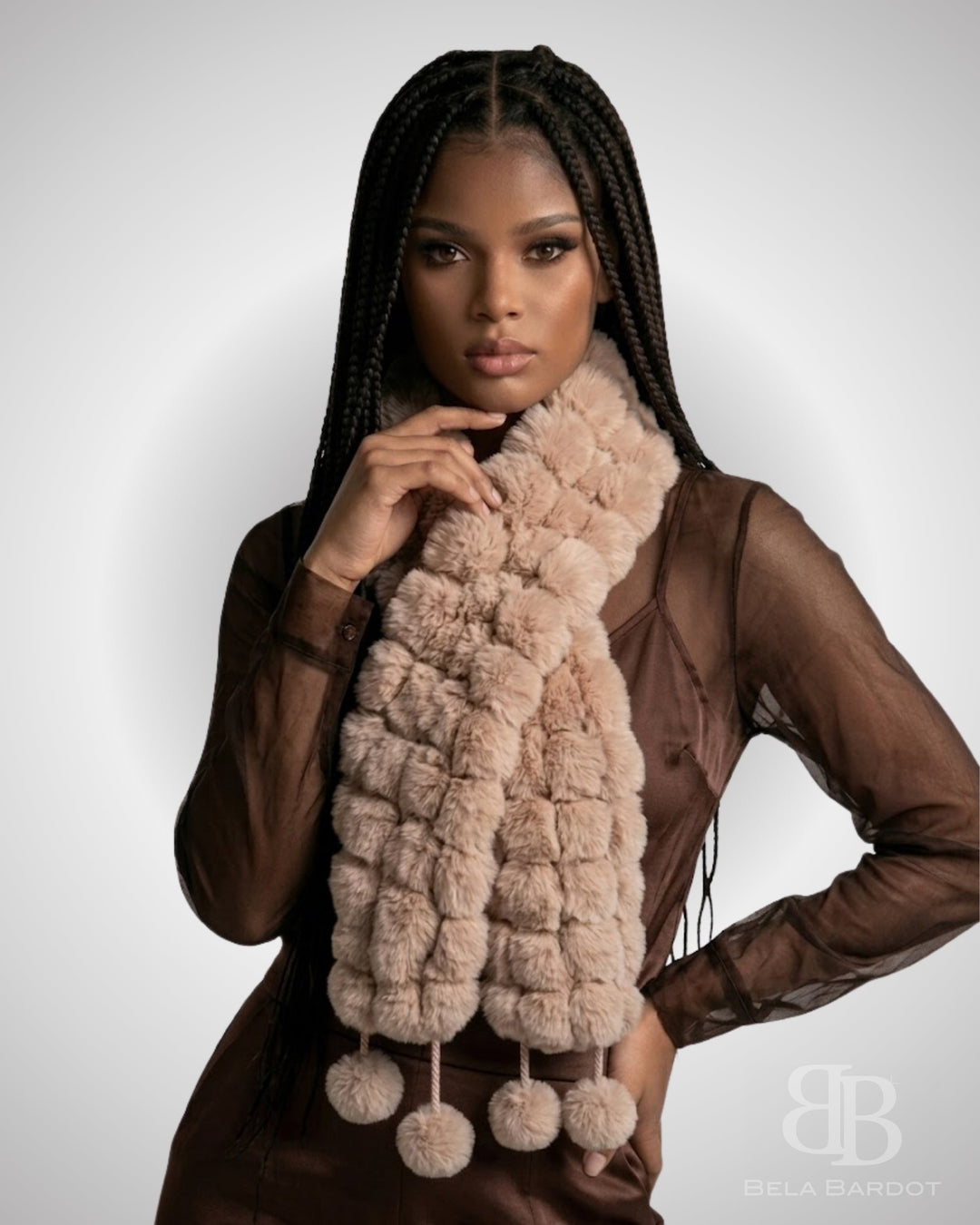 Cachecol Luxo Pelo Coelho Pompons - scarf