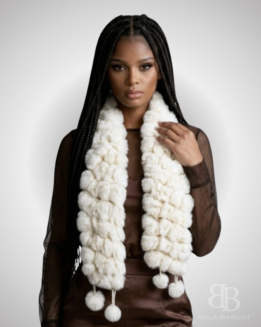 Cachecol Luxo Pelo Coelho Pompons - scarf